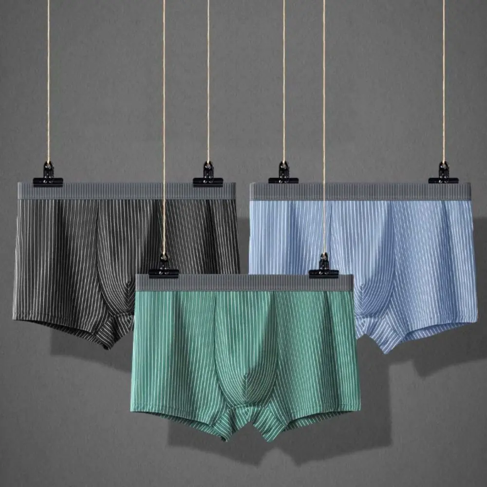 

4PCS Breathable Stripe Men's Flat Panties Large Size Briefs Sporty Boxers Shorts Mid Waist Underpants Men's Underwear Man