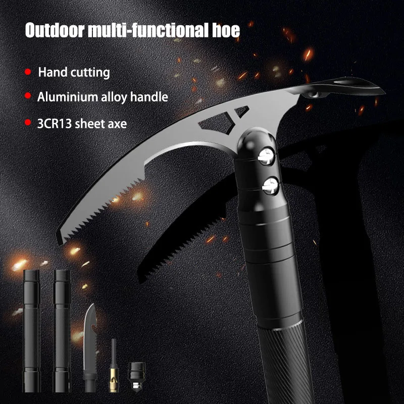 Outdoor multi-functional tactical pick double-headed small hoe hand axe wild survival medicine collection snow climbing