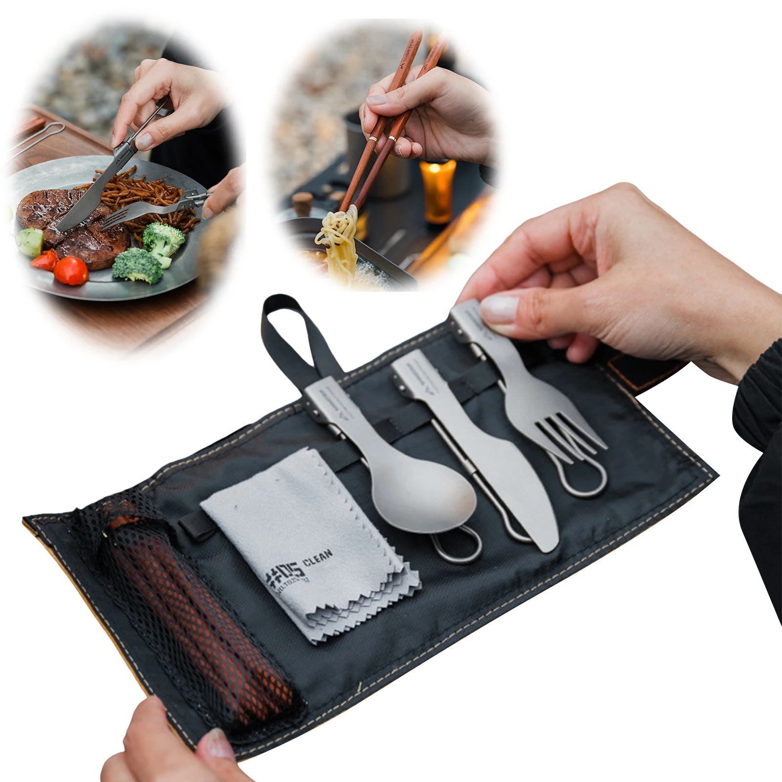 Camping Cooking And Eating Set - Titanium Camping Utensil Set Corrosion Resistant
