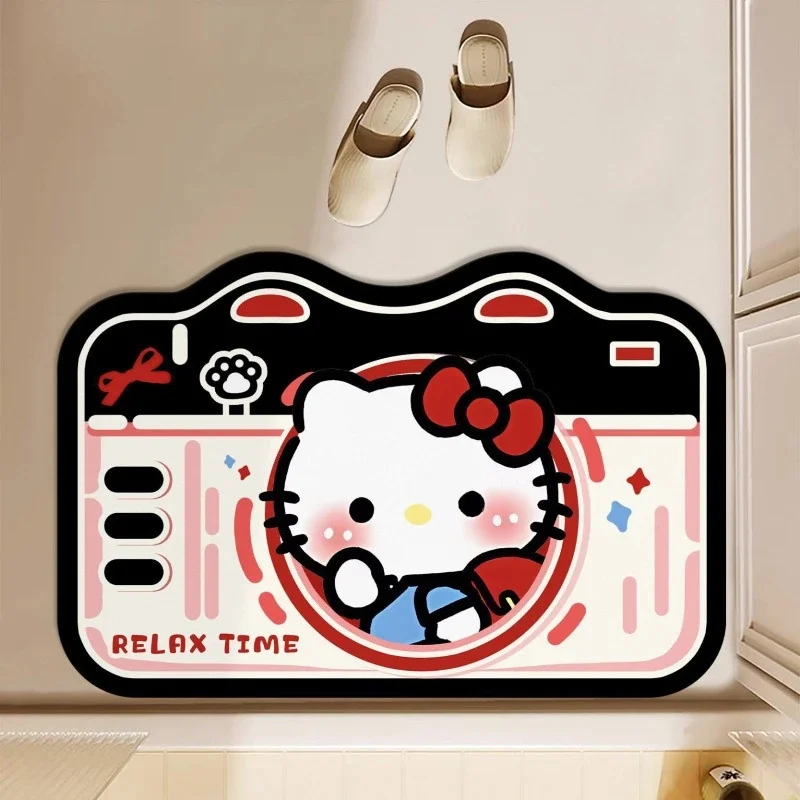 Cute Hello Kitty Camera Diatomaceous Earth Bath Mat, Shaped Quick Dry Absorbent Rug, Non-slip Bathroom Floor Decor