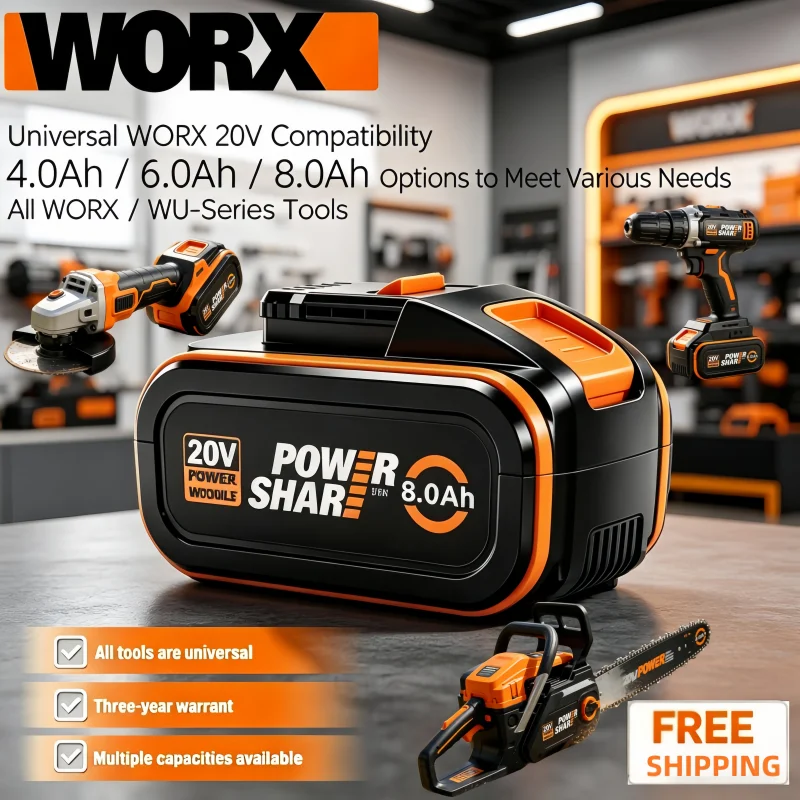 

20V MAX Li-ion Battery for WORX, 4.0/6.0/8.0Ah High Capacity Battery for All WORX WU-Series