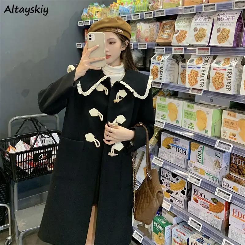 

Blends Women Coats Elegant Fashion Office Lady Panelled Casual High Street Gentle All-match Korean Style Mujer Aesthetic Pockets