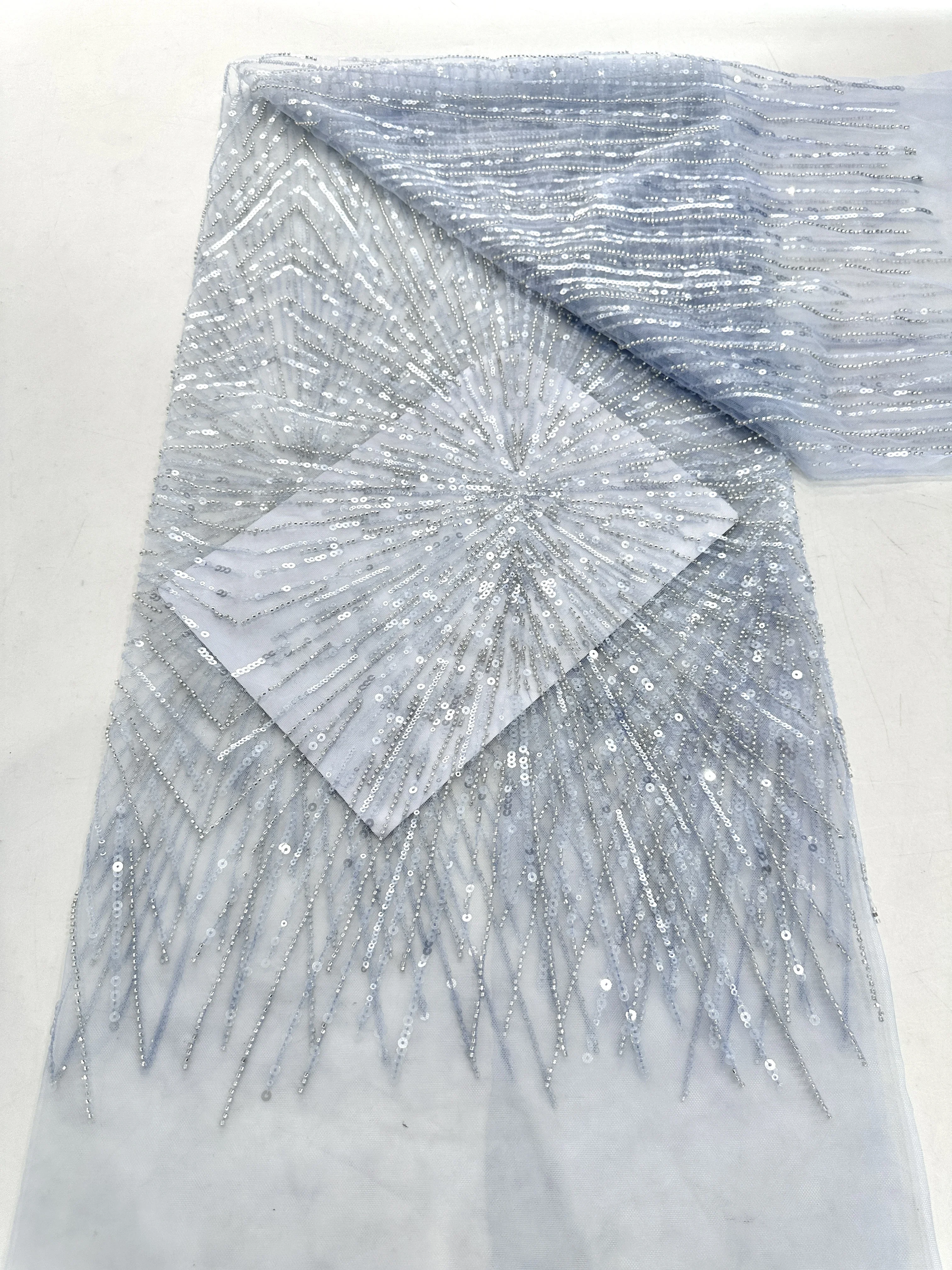 Французская роскошная кружевная ткань ручной работы, африканские фиолетовые вышитые бусины с блестками, модная нигерийская кружевная ткань для шитья