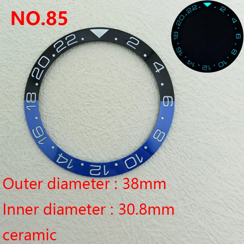 38mm GMT C3 Green Blue Luminous Ceramic Bezel Insert Fit 40mm Watch Case Insert Ring With NH36 NH35 Movement Matte