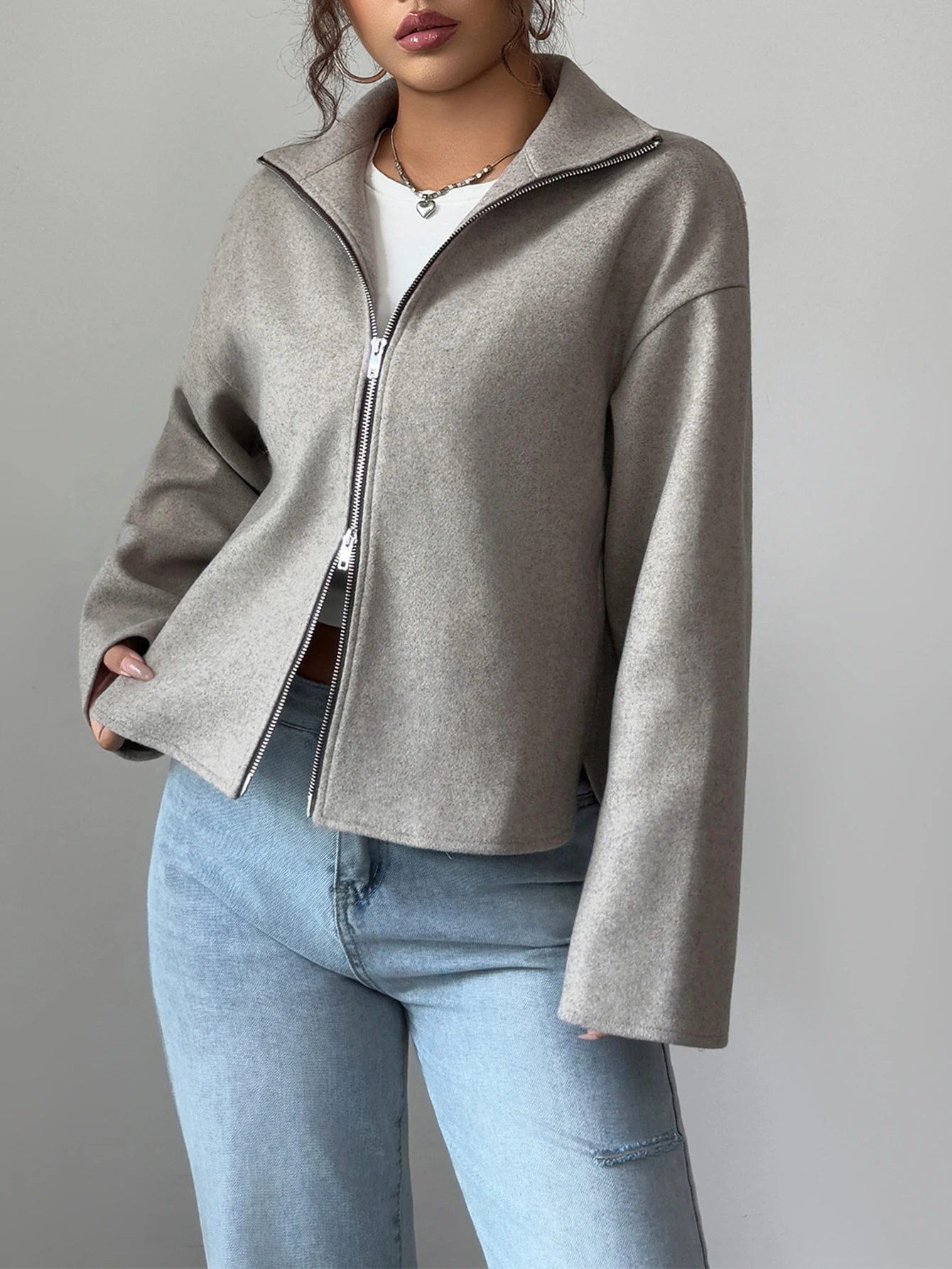 سترة كاجوال برقبة دائرية للخريف والشتاء ملابس نسائية على الموضة ملابس خارجية مريحة وأنيقة