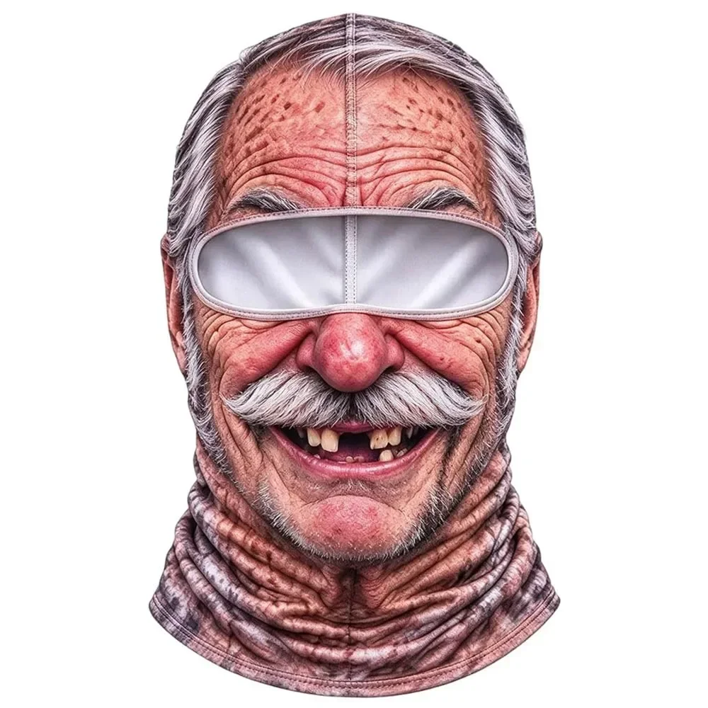 3D-geprinte balaclava met gezichtsmotief, volledige bedekking, ademend, met ooggaten, witte snor, elastische skimasker, capuchon