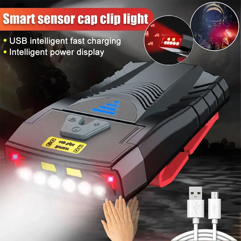 Smart Sensor Headlamp 3 Light Source Induction Cap Clip Light 2000mah Night Fishing Camping Running Emergency Work Headlights