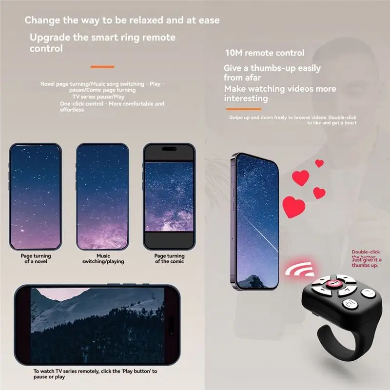 A33T Wireless Remote Scrolling Ring for Smartphone, Bluetooth Page Turner Camera Shutter Social Media Browsing