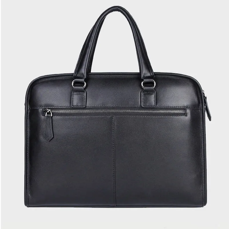 Maleta preta para homens, couro genuíno, bolsa para laptop de 14 ", bolsa de ombro de couro, PC masculino, bolsa de trabalho diário