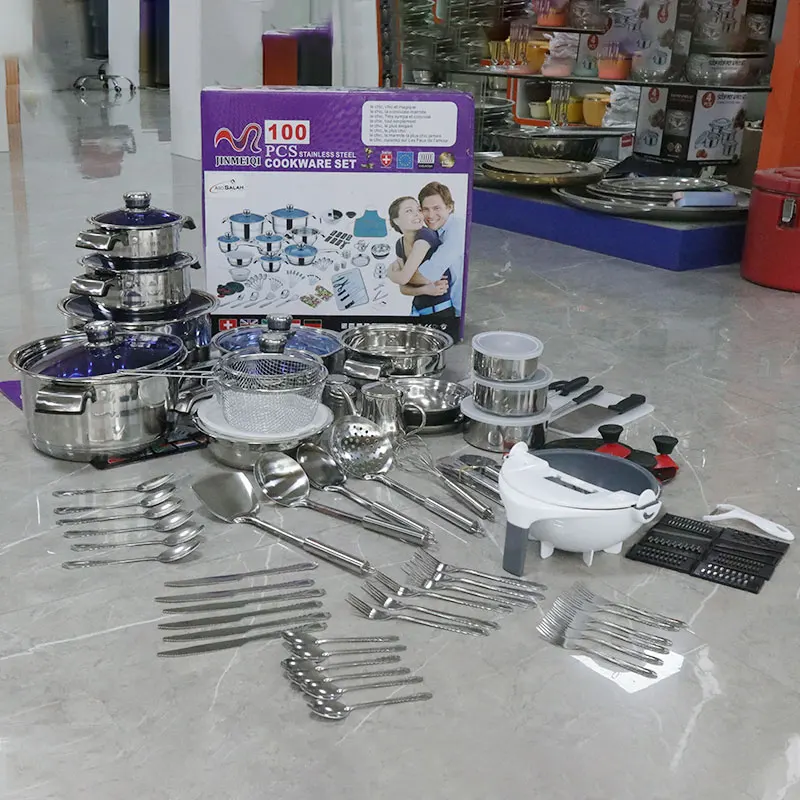 Popular Item Cooking Pot with Kitchen Utensil Set Flatware Set Stainless Steel 100pcs cookware set