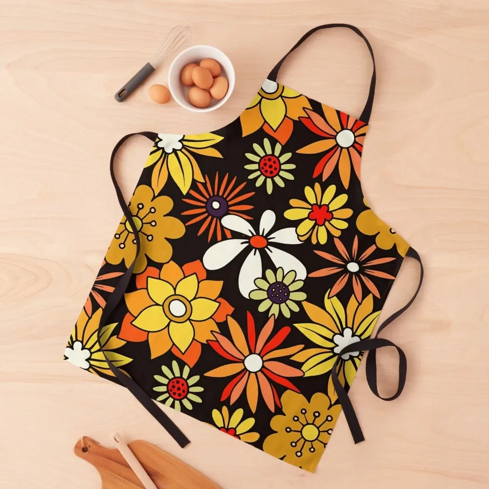 

Retro 1960's Orange, Yellow And Red Flower Pattern Apron Kitchen Things For Home kindergarten teacher Apron