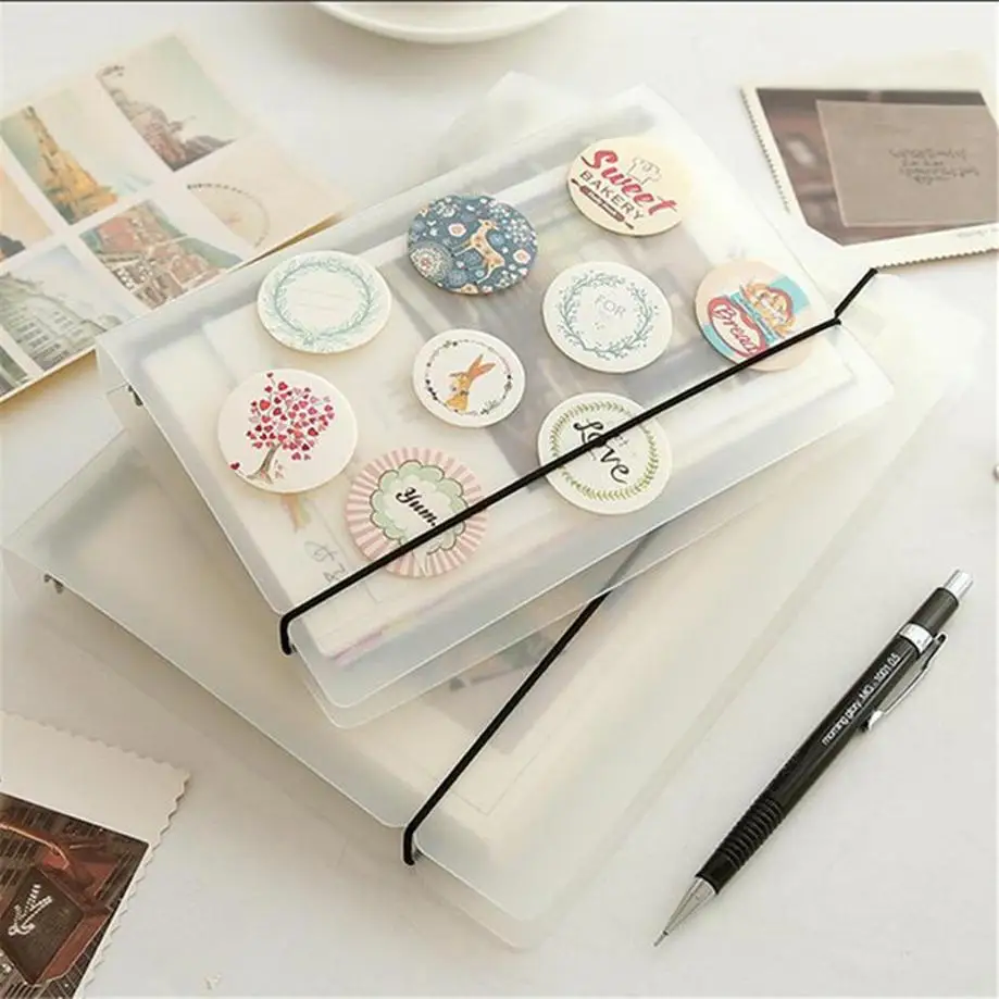 Creative Frosted PP Notebook Shell Multi Size A4 A5 A6 Semi Transparent Loose Leaf Cover With Strap Book Clip Office Accessories