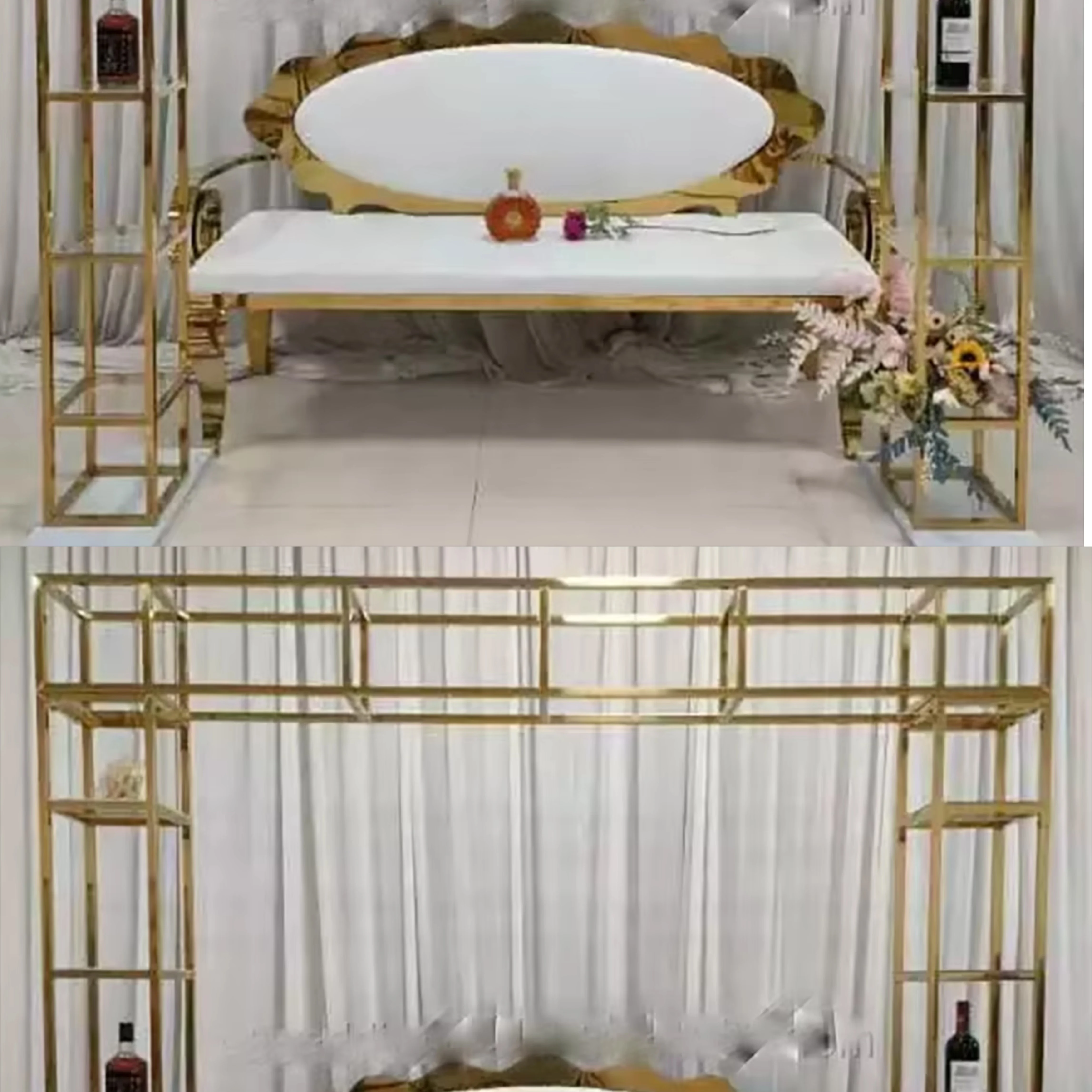 

Elegant Shiny Four Hexagon Gold Stage Wedding Backdrop Arch Screen Stand Event Party