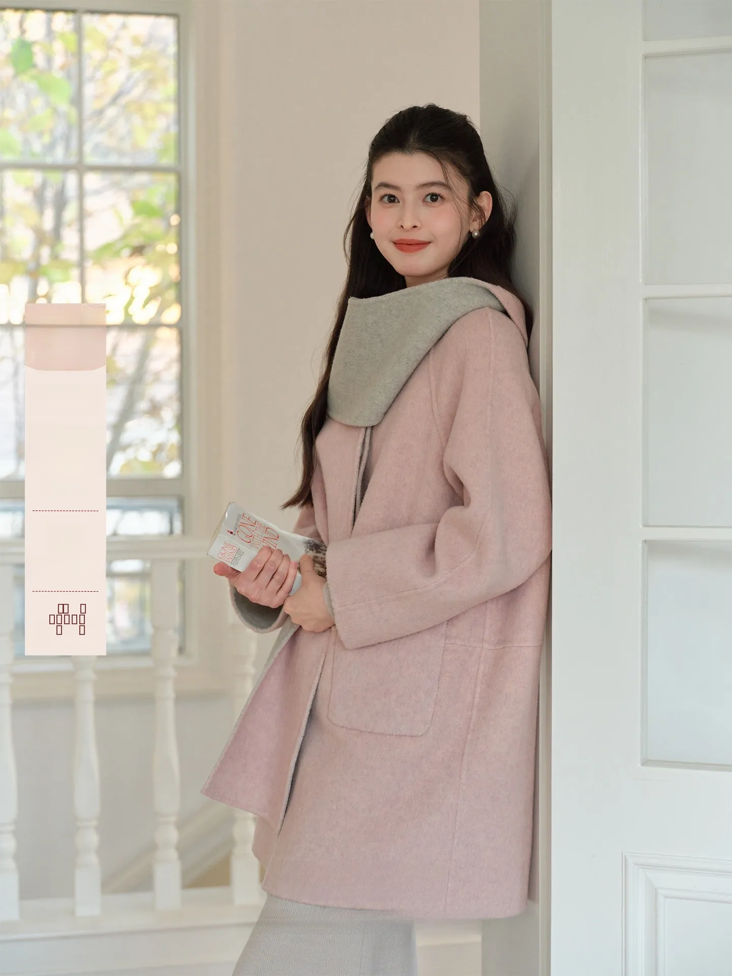 

Шерстяное пальто Florian Pine Flower 00 из двусторонней шерсти, нежное, элегантное, модное, эксклюзивно для онлайн-продаж, молодежное, с длинными рукавами, средней длины.