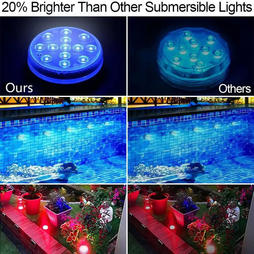 2022 New LED Submersible Pool Lamp Remote Control Outdoor Fish Tank  Underwater Atmosphere Lighting IP68 Waterproof Night Lights