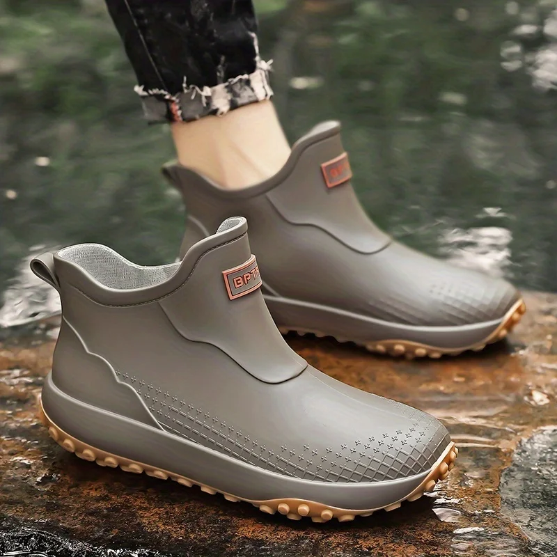 Unisex Waterproof Rain Boots Ankle Length Non Slip Rubber Shoes Lightweight Garden Work Boots Removable Inner Outdoor Footwear