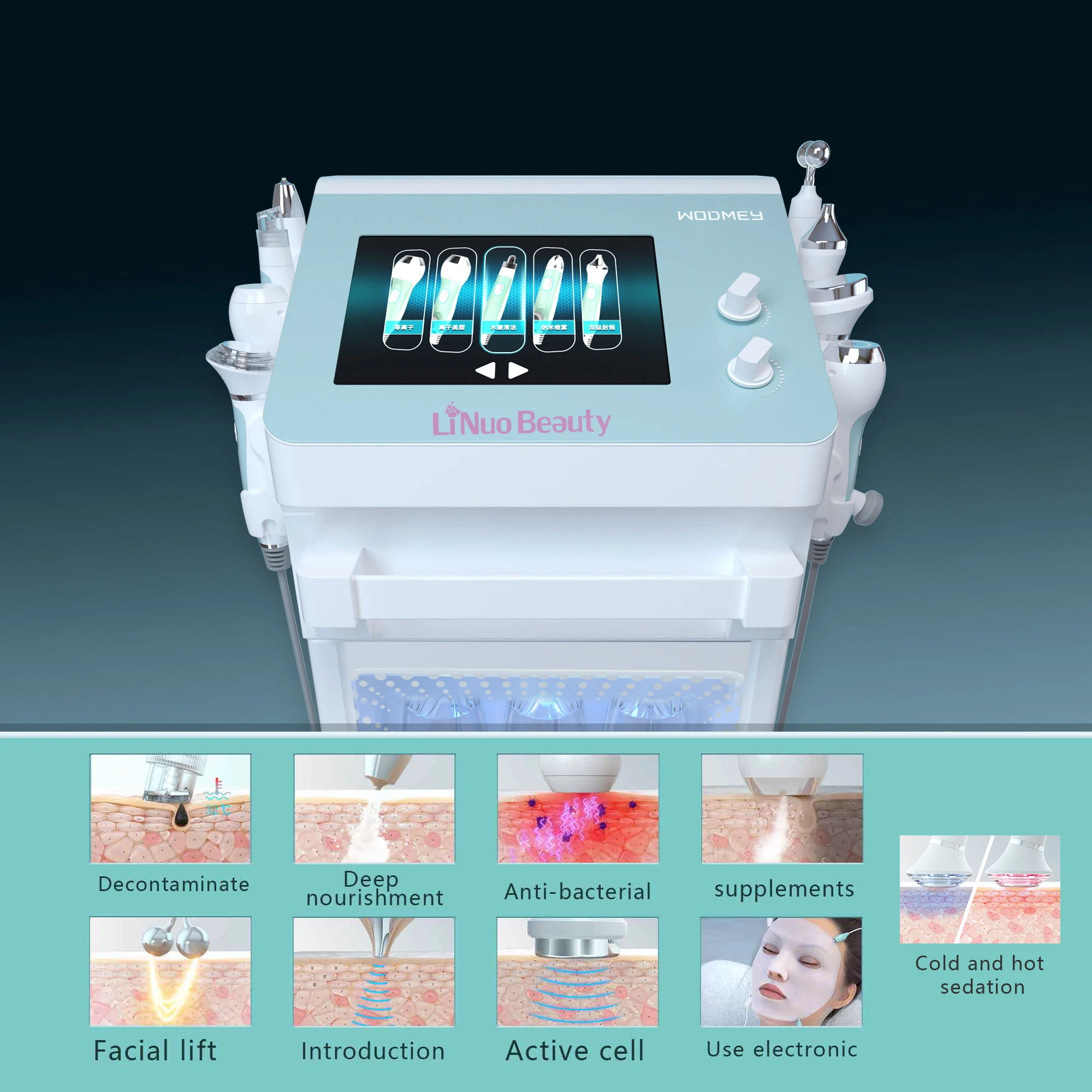 9 in 1 Water Dermabrasion Facial Skin Aqua Peel Oxygen Bubble Jet Peeling Face Care Machine for Salon