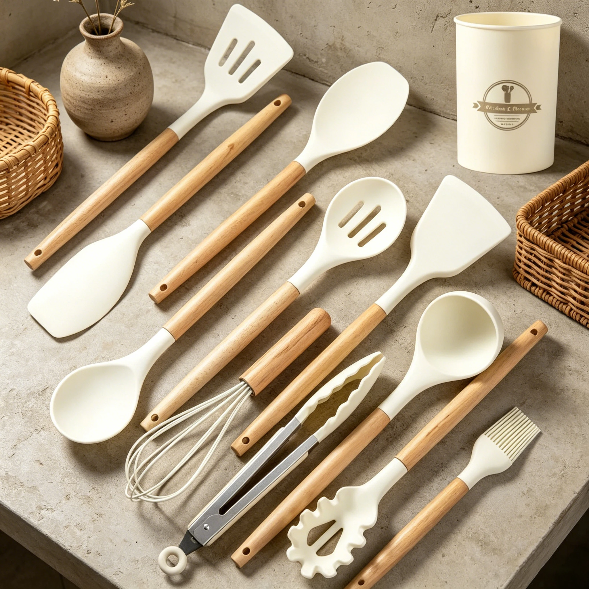 12-Piece Silicone Kitchen Utensil Set, baking Tools, Flexible Kitchen Utensils with Comfortable Handles, Heat-Resistant Silicone Kitchenware, Suitable for Non-Stick Pans, Easy-to-Clean Reusable Kitchen Gadgets, Ideal for Everyday Cooking, baking, Grilling
