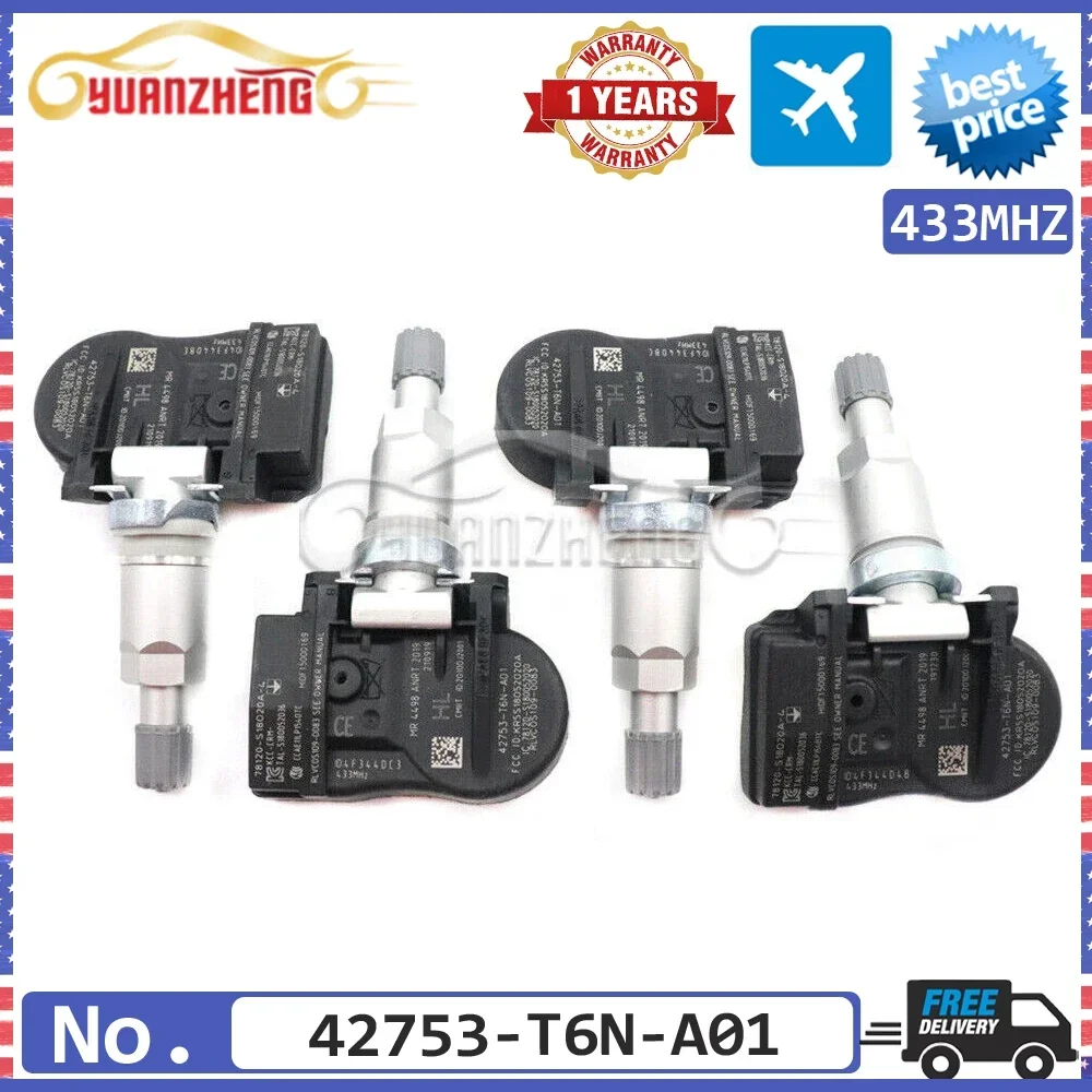 

1/4pcs TPMS Tire Pressure Sensor Monitoring System 42753-T6N-A01 for Honda Odyssey Pilot Ridgeline Acura NSX RDX TLX 433Mhz