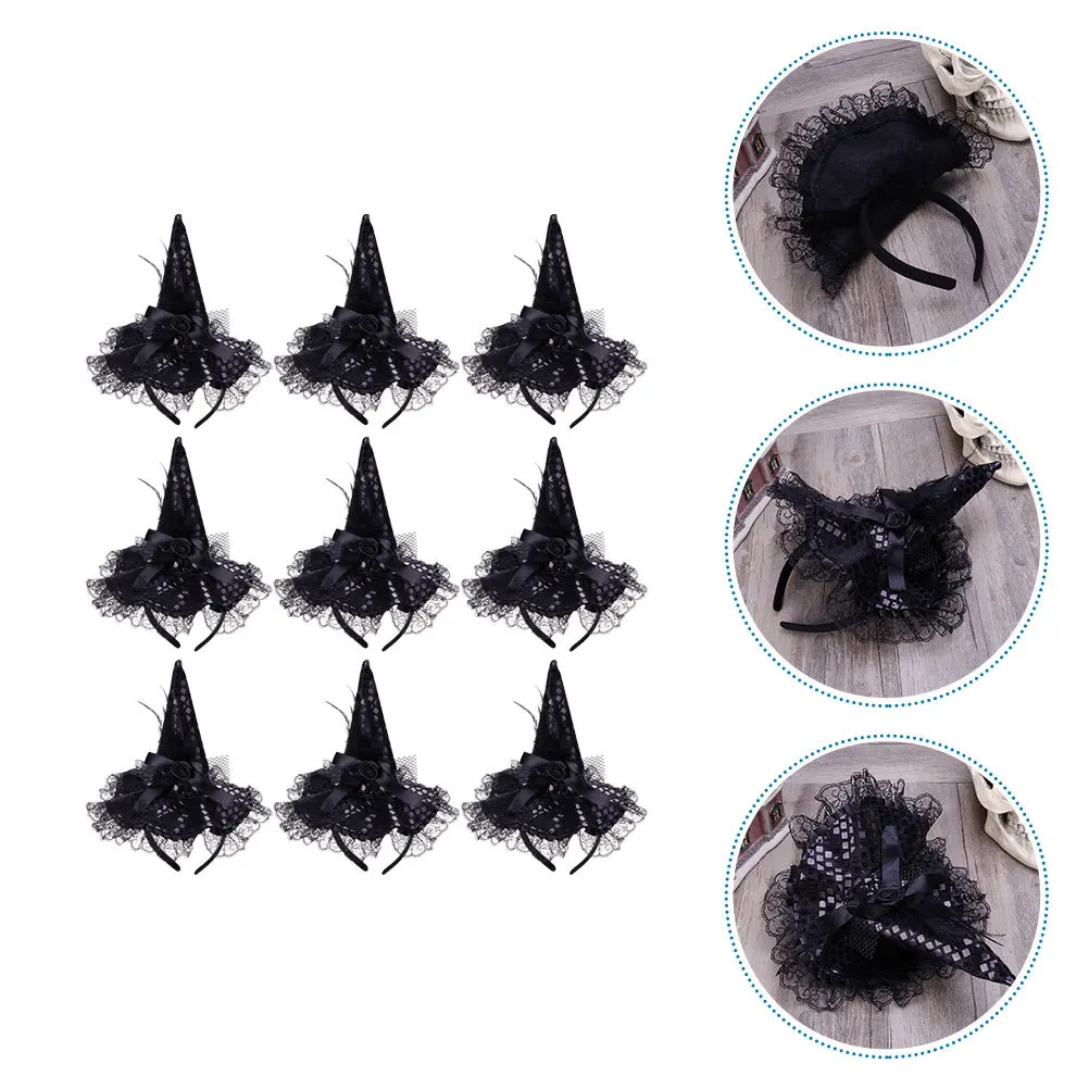 

9Pcs Halloween Witch Hat Headbands Lace Sequins Strong Lightweight Hair Hoops for Costume Party Cosplay Halloween Festival