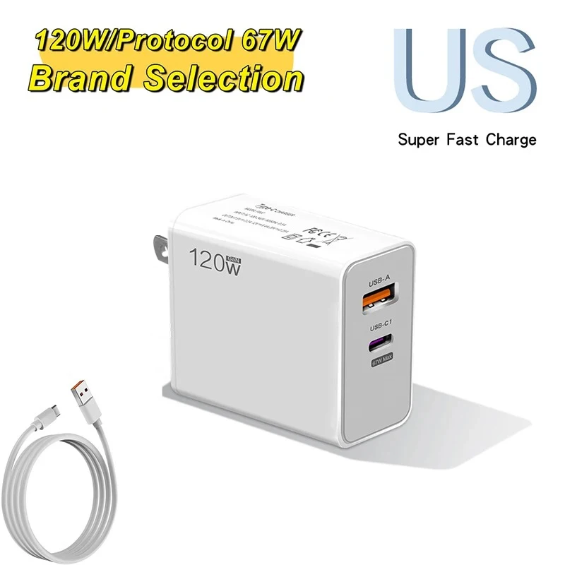 Cargador de carga rápida PD de 120W, Cable USB a tipo C, adaptador de corriente para teléfono para iPhone, Xiaomi, Huawei, Samsung, cargador de pared de carga rápida