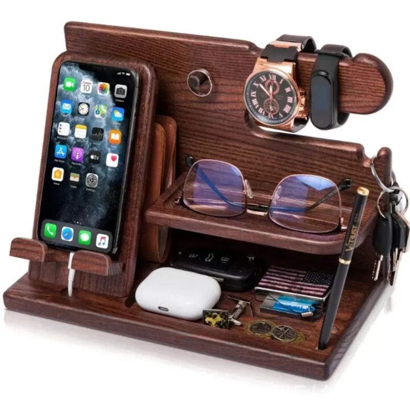 

Solid Wood Office Desktop Charging Stand Wooden Phone Storage Rack Watch Storage Rack 27*15*19cm