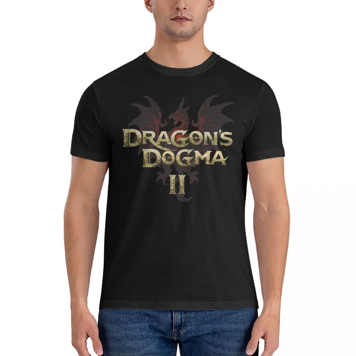 Funny LOGO T-Shirt for Men Round Neck 100% Cotton T Shirts Dragon's Dogma Short Sleeve Tees Printing Clothes