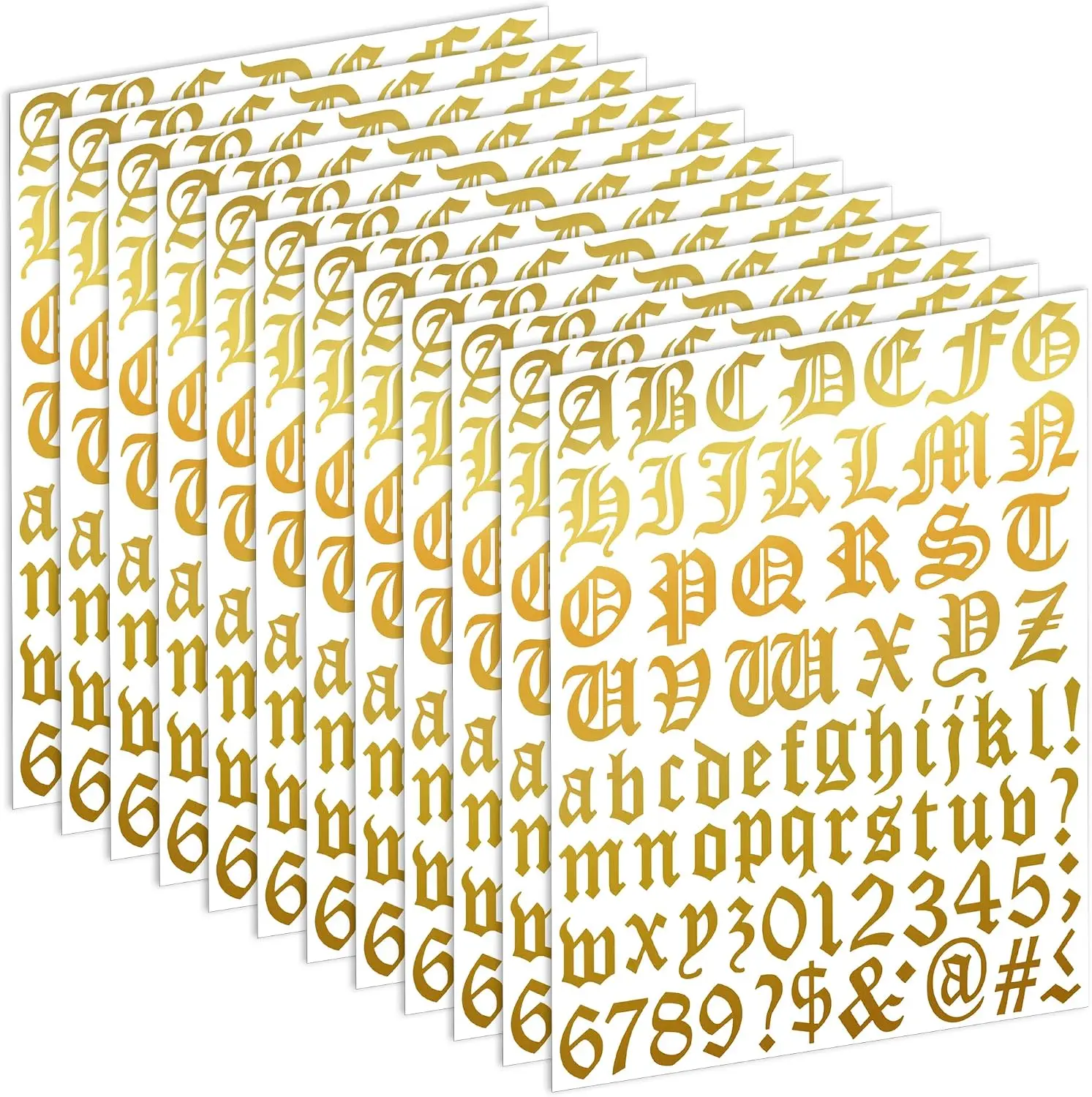 888Pcs 1 Inch Gold Letter & Number Stickers, 12 Sheets Self‑Adhesive Vinyl Alphabet Stickers for Poster Board, Scrapbooking