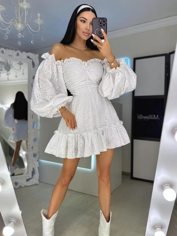 GypsyLady Off The Shoulder seksowna Mini sukienka bawełniana letnia elegancka drążą Ruffles Backless kobiety powołanie na co dzień sukienka damska