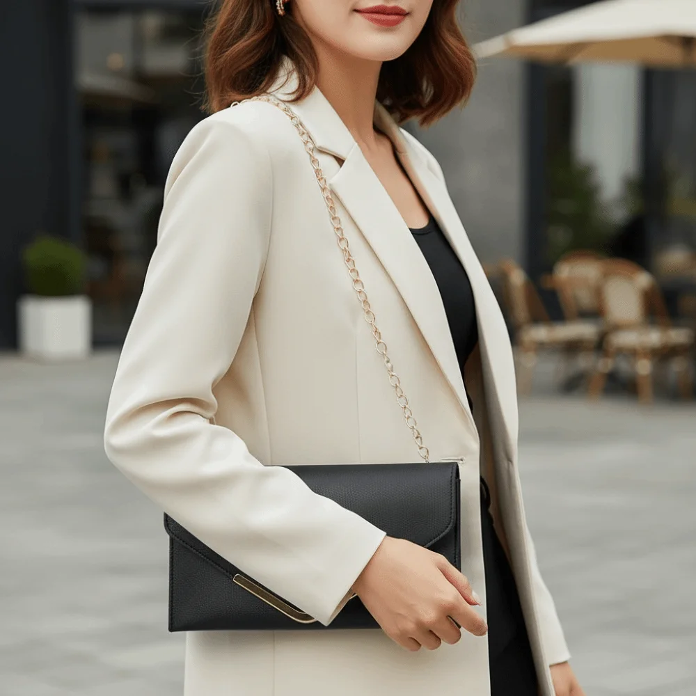 Fashion PU Leather Crossbody Bag Chain Strap Solid Color Shoulder Bag Evening Clutch Bag Party