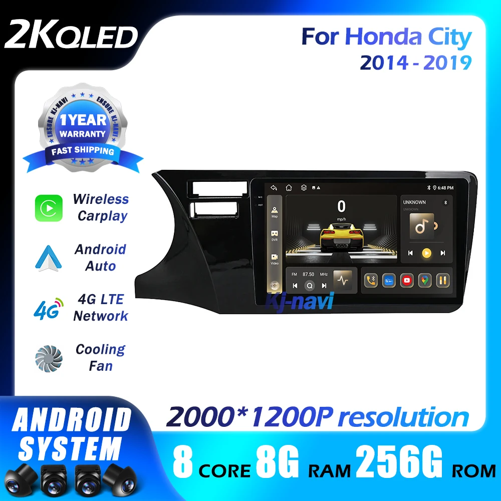 Android Auto Car Radio For Honda City 2014-2019 QLED Touch Screen 9