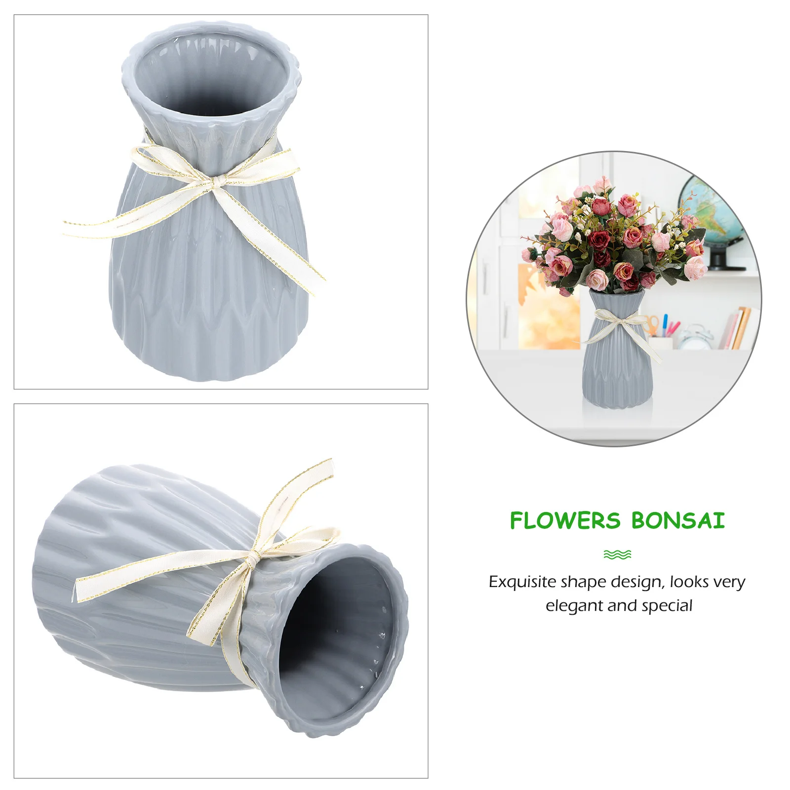 

1Pcs Ceramic Flower Vase Simple Stylish Desktop Plant Pot Decorative Flower Arrangement Container Elegant Home Decor