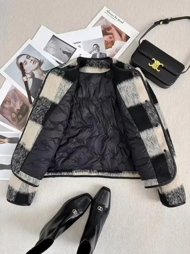 Dicker, kleiner, duftender Stil, Jacke für Damen, neuer kariertes Woll-Kurzmantel, Herbst-Winter, Damenjacke mit einreihiger Knopfleiste, junger Hals, Jacken – Detail 3