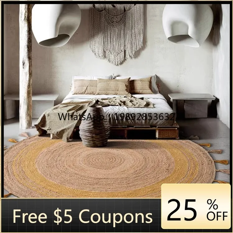 YFY Indian Handmade Glue-Free Woven Jute Round Bedroom Cloakroom Carpet