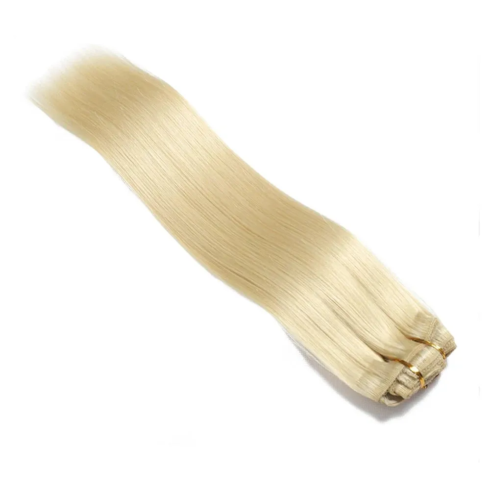 Straight Clip In Hair Extension Human Hair Blonde Color #613 Brazilian 100% Real Human Hair Extensions 16 To 26 Inches For Woman