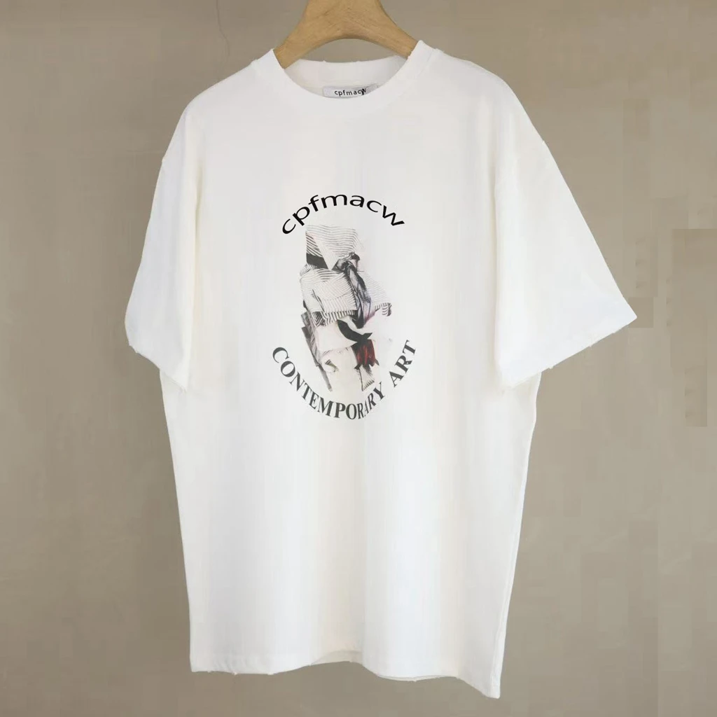 

Casual Cotton round Ne ort Sve T-irt Couple's Heavyweight Print White Lettering Men's Loose Fit Women's Top