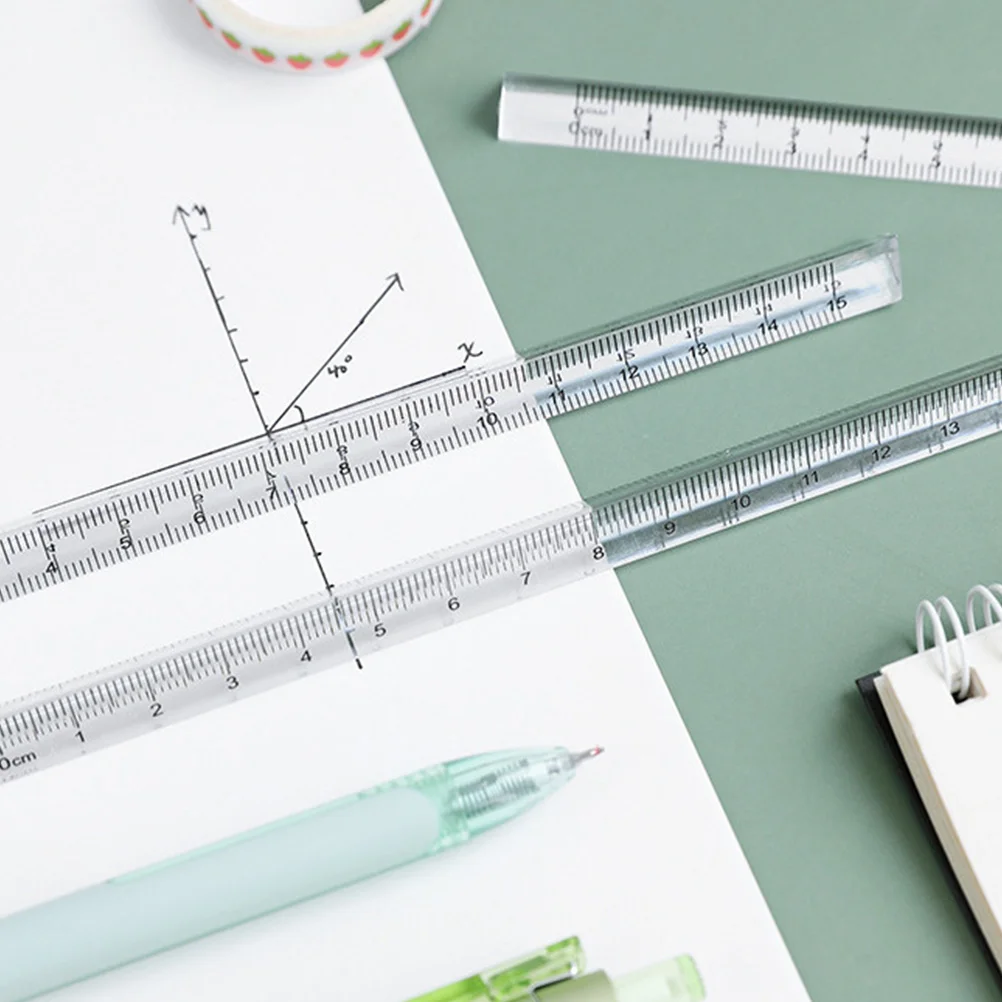 6Pcs Triangle Ruler Straight Edge Clear Plastic Student Ruler for School Office Drawing Measuring Tools Educational