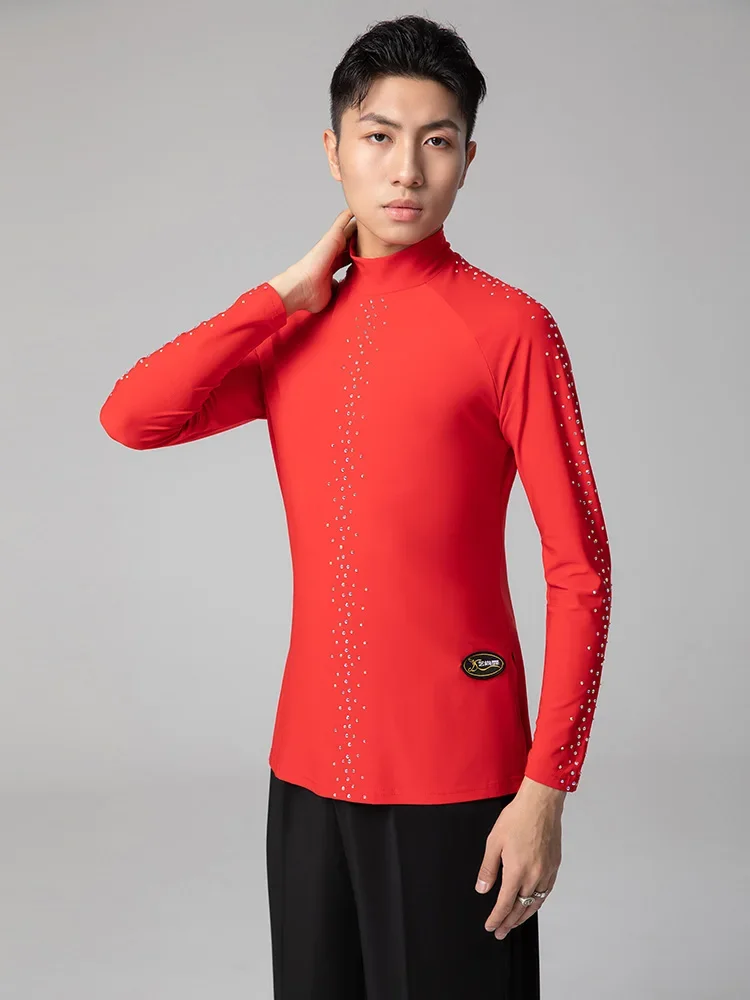 New Latin Dance Performance Dress 2024 Men's Standard Dance Competition Dress High Collar Dance Long Sleeve Top 6603 Costumes