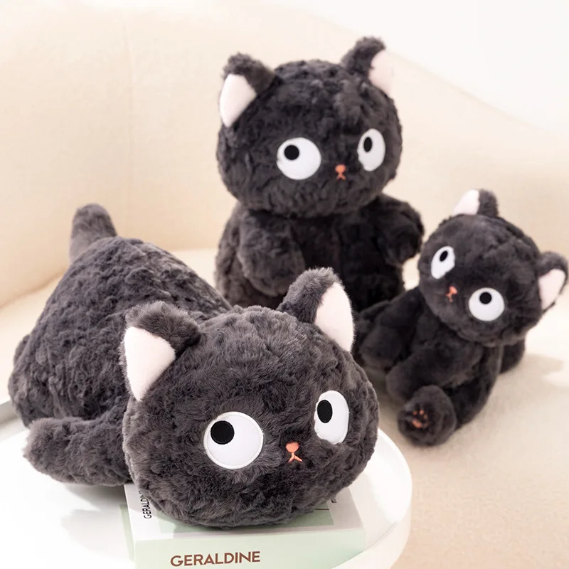 Peluche en forme de petit chat noir avec pierres de dessin animé, jouet mignon pour enfant