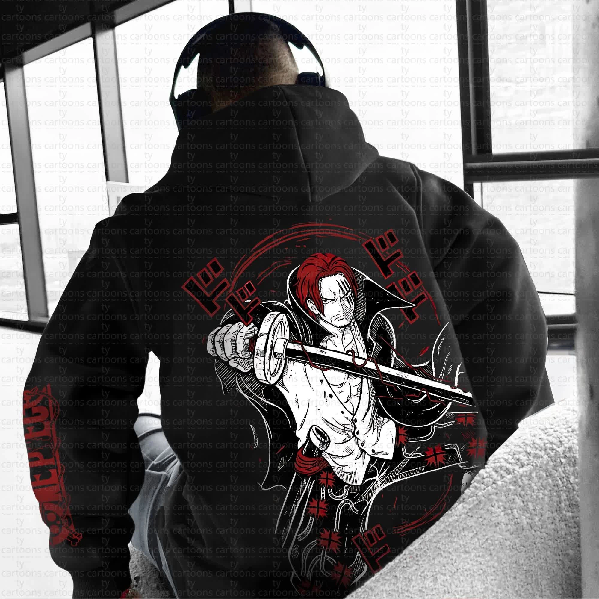 

Цельная черная толстовка с капюшоном Shanks для мужчин и женщин, осень-зима, свободная повседневная уличная одежда для бега, фитнеса, красные волосы, аниме, толстовка