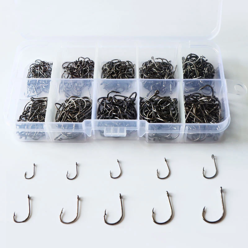 500pcs Fishing Hooks Set High Carbon Steel Sharp Durable Barbed Fishhook Rock Fishing Equipment Gear Tackle Accessories with Box