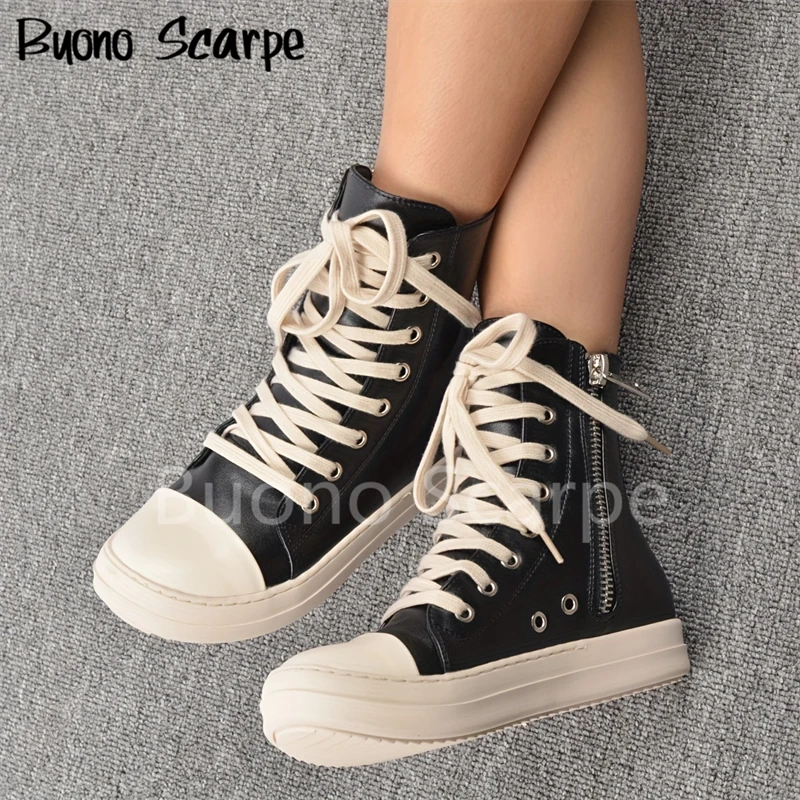 Women Canvas Shoes High Top Leather Sneakers Casual Zip High Top Sports Flat Shoes Black Designer BIg Size Vulcanized Shoes