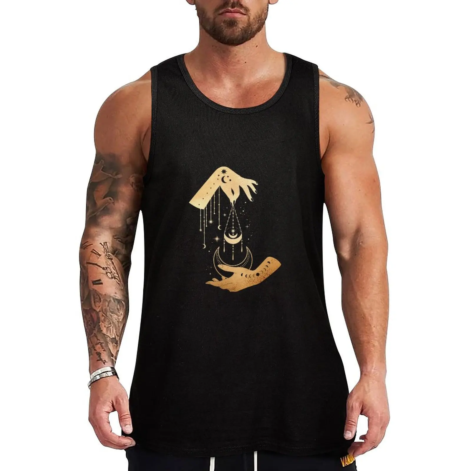 

Hands, stars and moon phases design. Tank Top Men's summer clothes singlets for men sleeveless shirts man vest