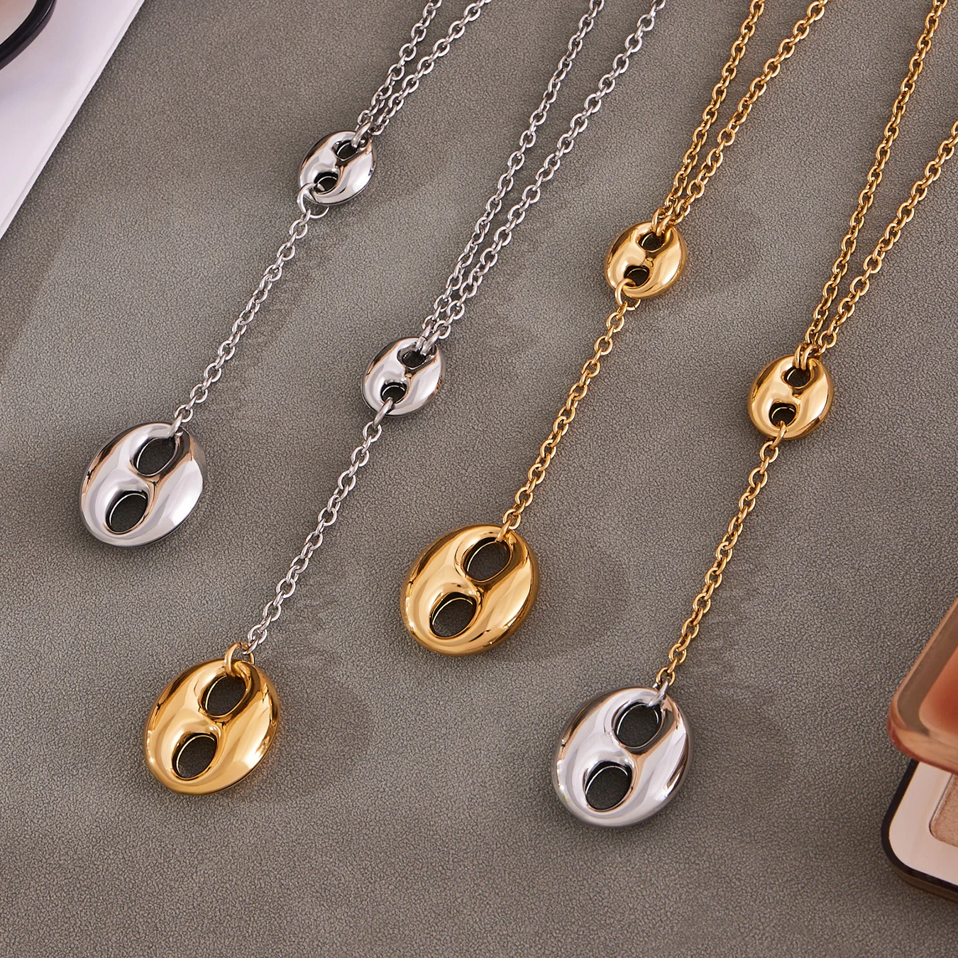 Gold Color Silver Oval Pendant Necklace & Earrings Set, Women's Luxury