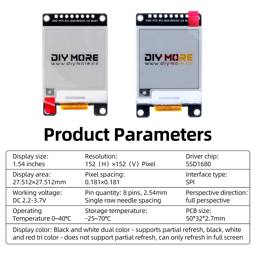 1,54 Zoll E-Paper-Display SPI-Schnittstelle Ultra-Niedriger Stromverbrauch für Smart-Home-Regaletiketten Hoher Kontrast SSD1680 Treiberchip – Detail 11