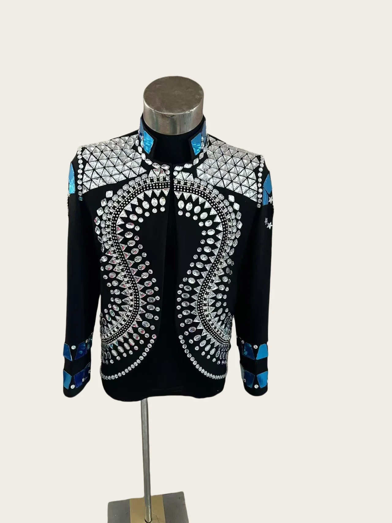 Handmade Crystals Mirror Lens Royal Suit Jacket Banquet Chorus Stage Costumes Party Show Singer Dancer Performance Coat