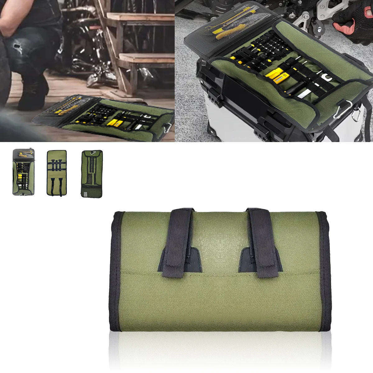 

Tool Bag Large Wrench Roll Up Portable Pouch Bag Folding Storage Kit Pockets Kit for Motorcycle/Motocross Riding Car Auto