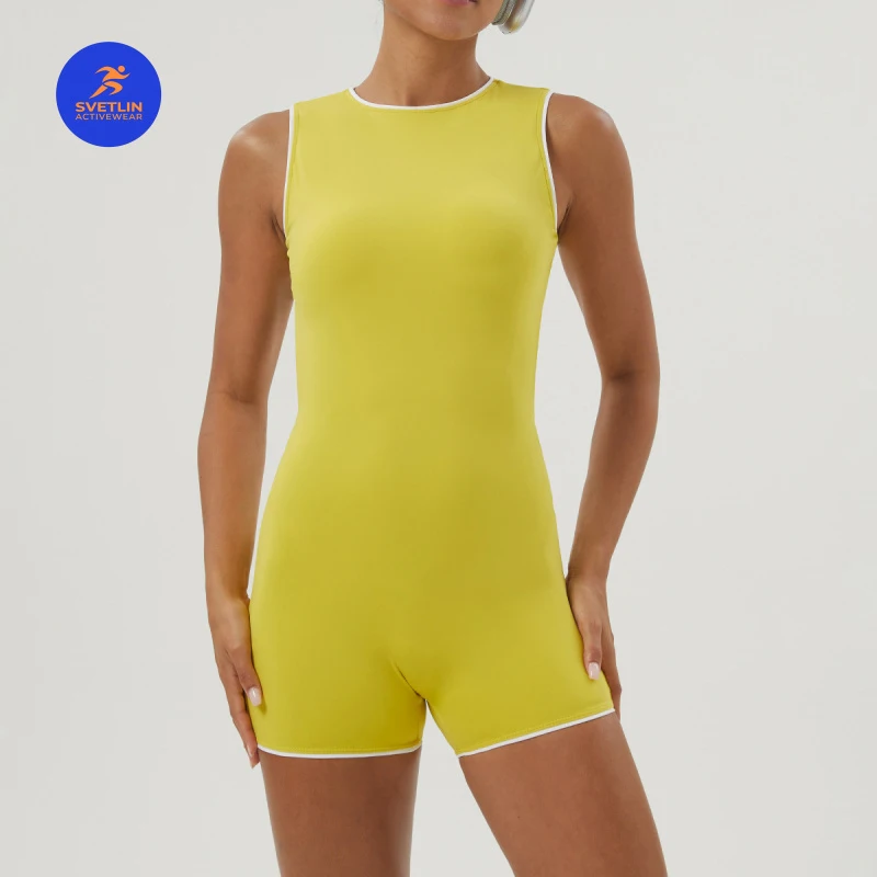 SVETLIN EU US Size Top Quality European American Color Block Backless Sleeveless Yoga Jumpsuit Hip Lifting Fitness For Women