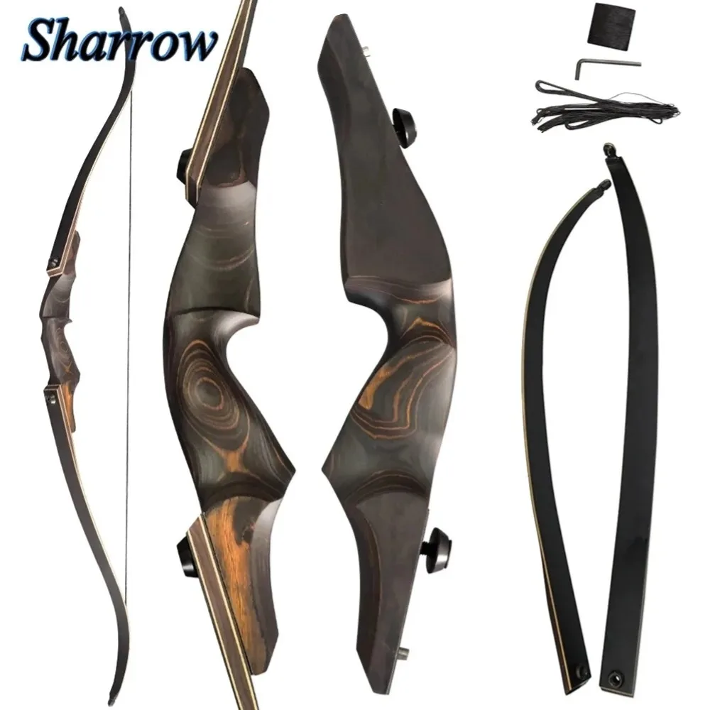 25-60lbs Black Hunter 60'' Archery Recurve Bow Bamboo Core Limbs Wooden Riser for Right Hand American Hunting Split Takedown Bow