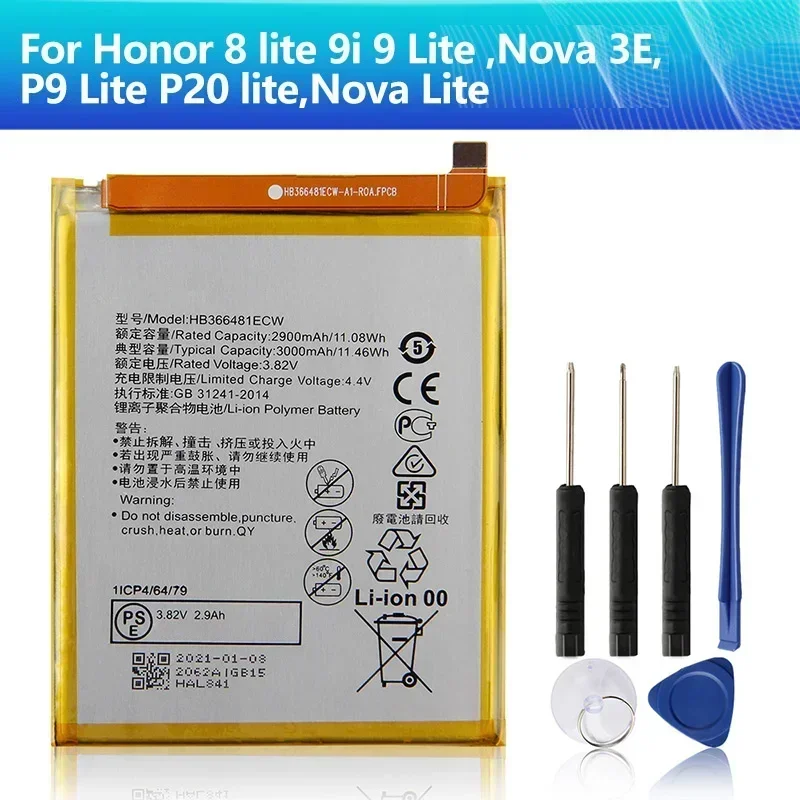 

Phone Replace Battery HB366481ECW For Huawei P9 9i P10 Lite Honor 5C 7C Enjoy 7S 8 8E Nova Lite V9 Play 3E GT3 Y6 Prime 2018